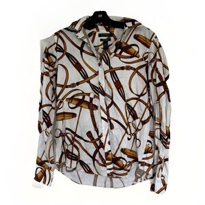 Ralph Lauren Equestrian Shirt Button Up Gold Horse Bit Bridle Polo Preppy Blouse